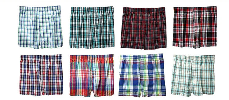 100% Cotton 4 Pcs Men's panties Underwear male Boxers Shorts Casual Sleep Underpants Plaid Loose Comfortable Homewear Striped Viralgem Store