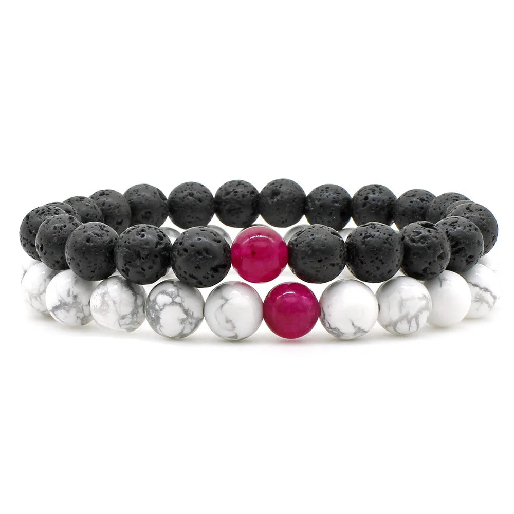 Women Men 8mm Beaded Natural Stone Bracelet Couples Lover Agate Quartz Lava Tiger Eye Healing Energy Bangle Yoga Jewelry