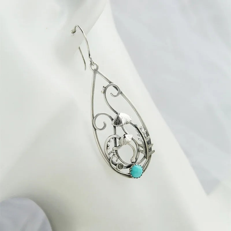 Woodland Earrings Witch Mushroom Elven Forest Leaf Earrings Nature Botanical Jewelry Silver Wire Wrapped