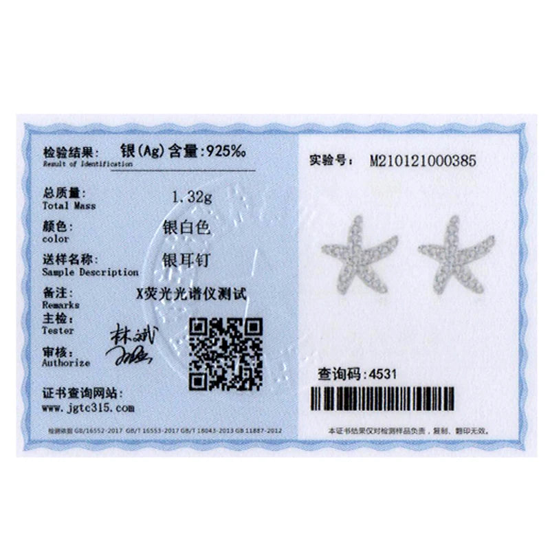 Ailmay Wedding Engagement Real 925 Sterling Silver Starfish Shape Shiny Zircon Stud Earring Star For Women Fine Shape Jewelry