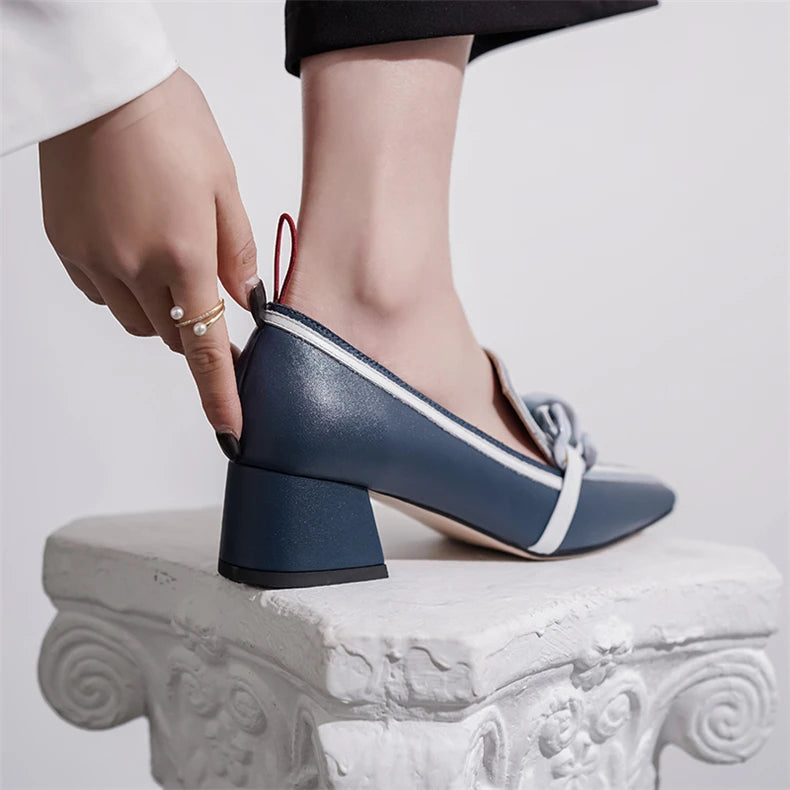 2020 Summer Women Chunky Pumps Thick High Heel Slip-On Waterproof Loafers Shoes Casual Vintage Square Toe Ladies Suit Shoes