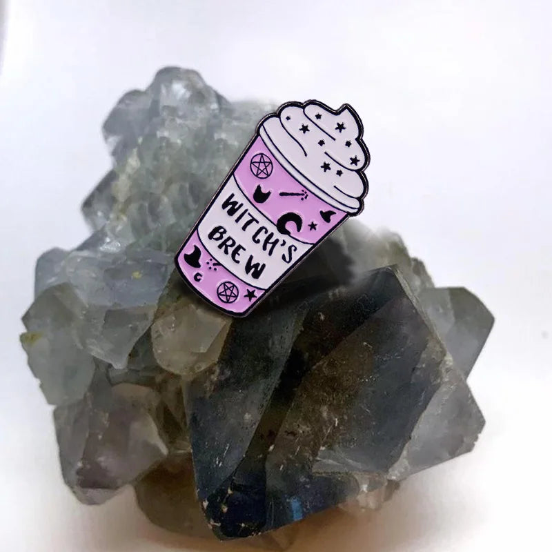 Witch Lapel Pin Collection Magic Broomstic Brooch Ice Cream Mug Frappuccinoo Badge Witches Welcome Jewelry Viralgem Store