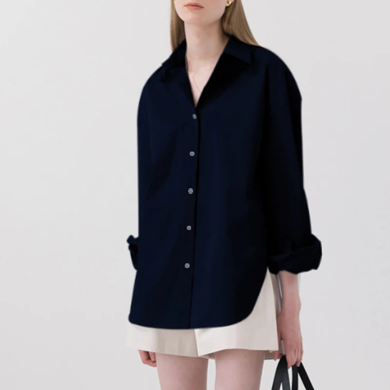 100% Cotton Women's Shirt 2024 Autumn New Solid Color Button Turn-Down Collar Long-Sleeved Casual Loose Ladies OL Shirts Viralgem Store