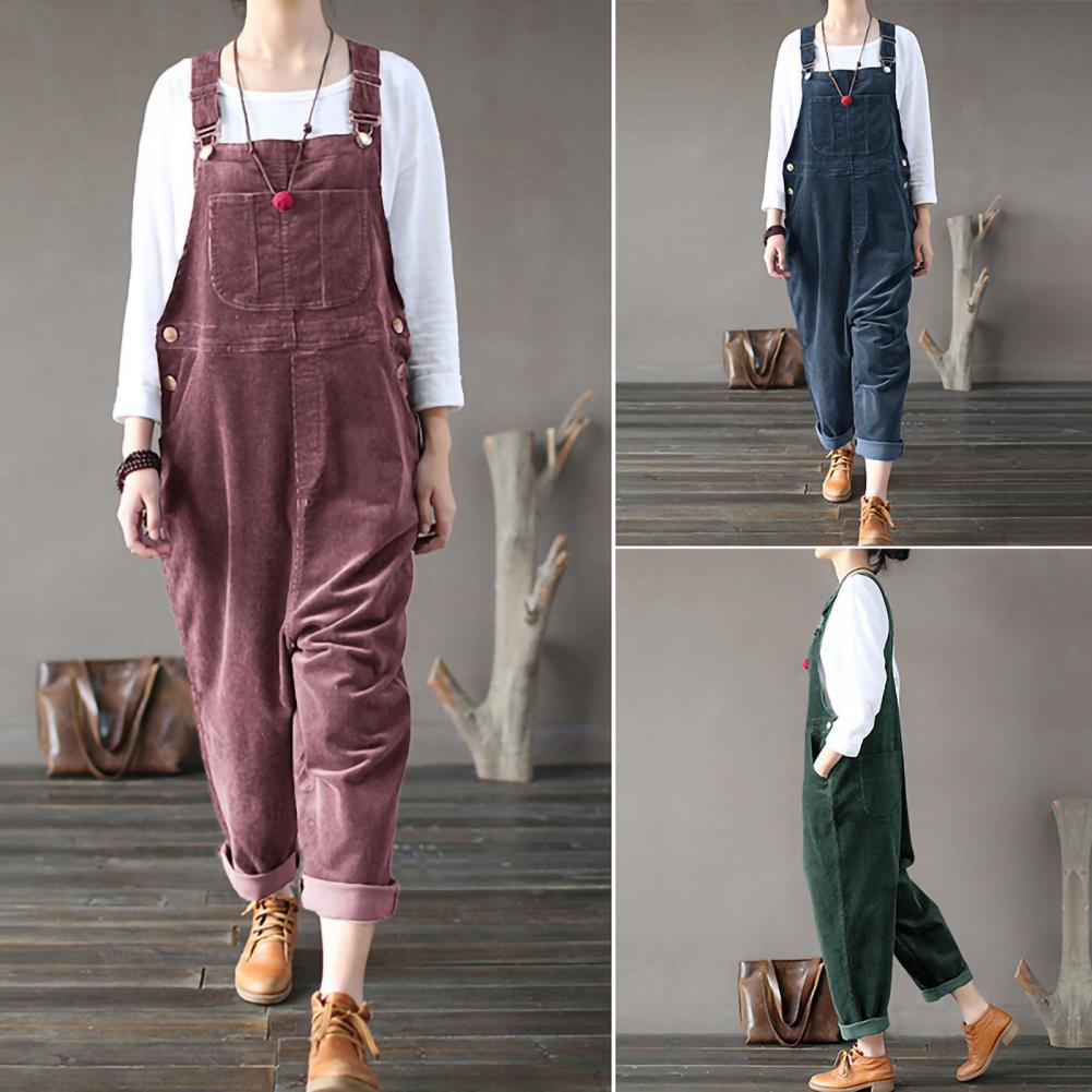 Winter Corduroy Jumpsuit Women Wide Leg Overalls Solid Color Loose Sleeveless Wide Leg Jumpsuit combinaison femme Комбинезоны Viralgem Store