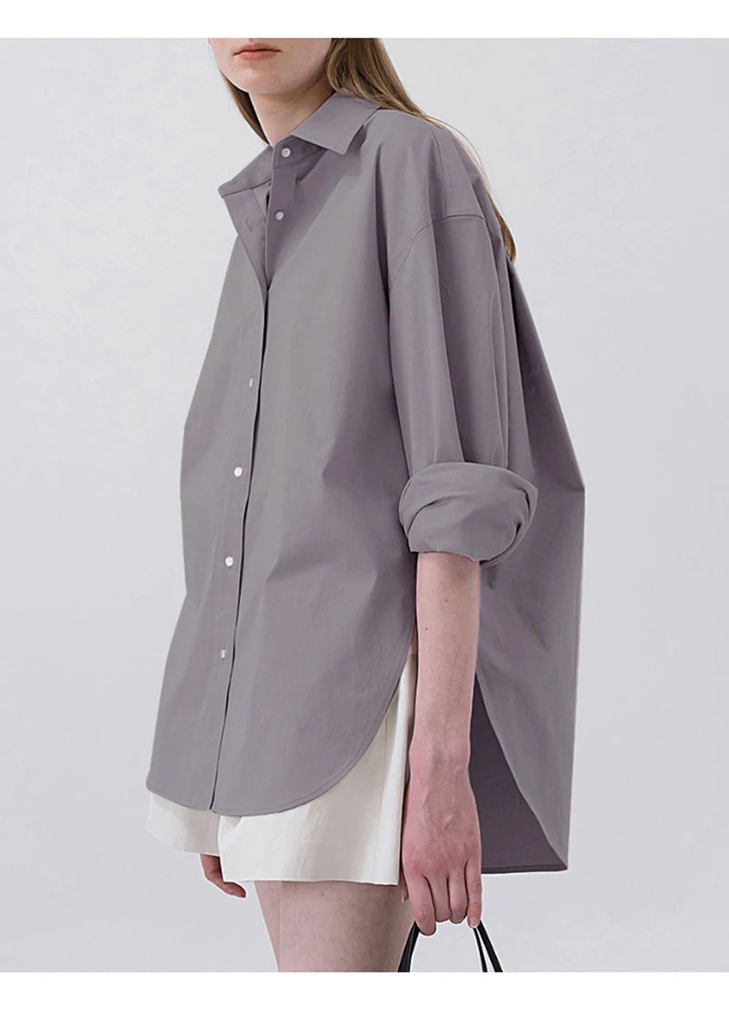 100% Cotton Women's Shirt 2024 Autumn New Solid Color Button Turn-Down Collar Long-Sleeved Casual Loose Ladies OL Shirts Viralgem Store