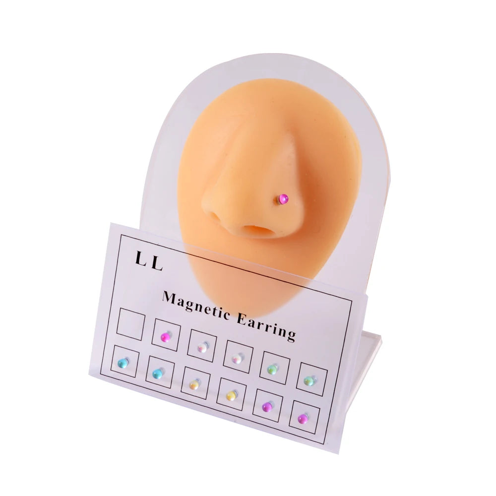 12PCS/Card Fake Cheater Non Pierced Magnet Ear Tragus Cartilage Lip Labret Stud Nose Ring  Jewelry Magnetic Earring Viralgem Store