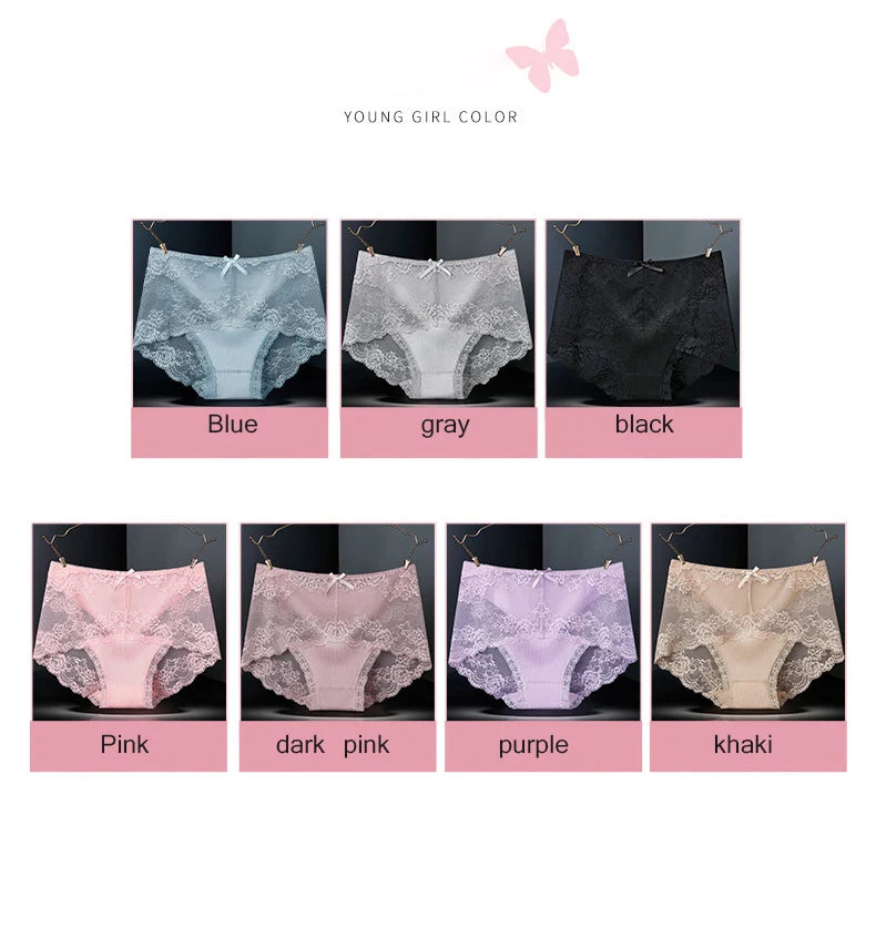 7Pcs Cotton Women's underwear lace transparent panties comfortable antibacterial plus size pants female sexy lingerie