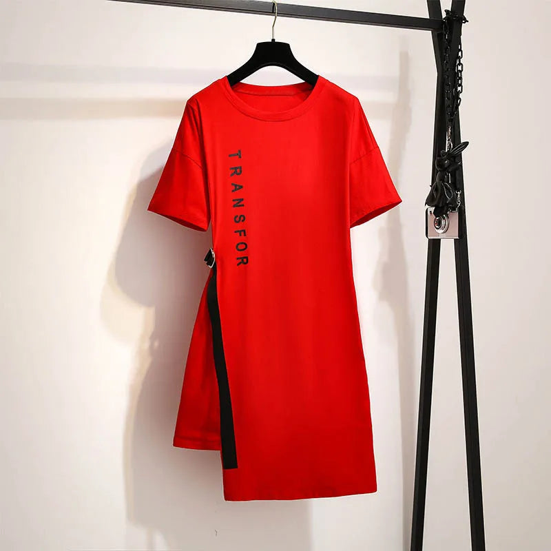 150Kg Plus Size Women's Summer Loose Letter T-Shirt Dress Bust 157cm 6XL 7XL 8XL 9XL 10XL Short-Sleeved O-Neck Dress Black Red