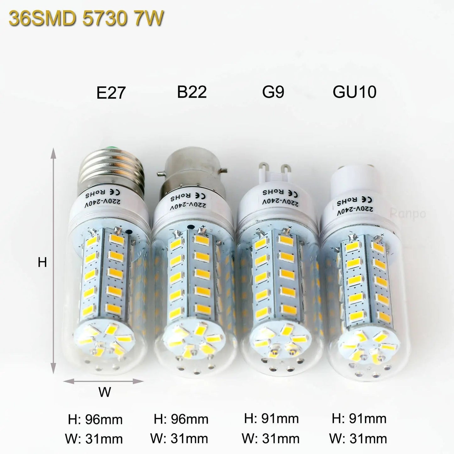 Super Brightness 7W-15W LED Corn Light Bulbs E27 E14 B22 G9 GU10 Screw 24/36/48/56/69/72 LED Chips White Lampada 220V Ampoule Viralgem Store