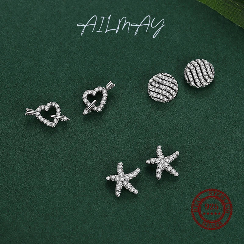Ailmay Wedding Engagement Real 925 Sterling Silver Starfish Shape Shiny Zircon Stud Earring Star For Women Fine Shape Jewelry