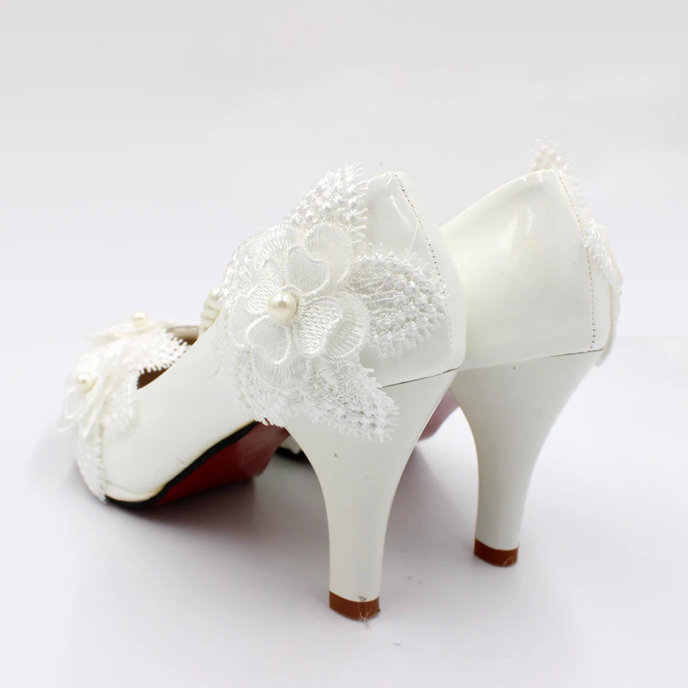 Spring and summer new high-heeled women's shoes white bridal shoes elastic beads flowers handmade wedding shoes made in China Viralgem Store