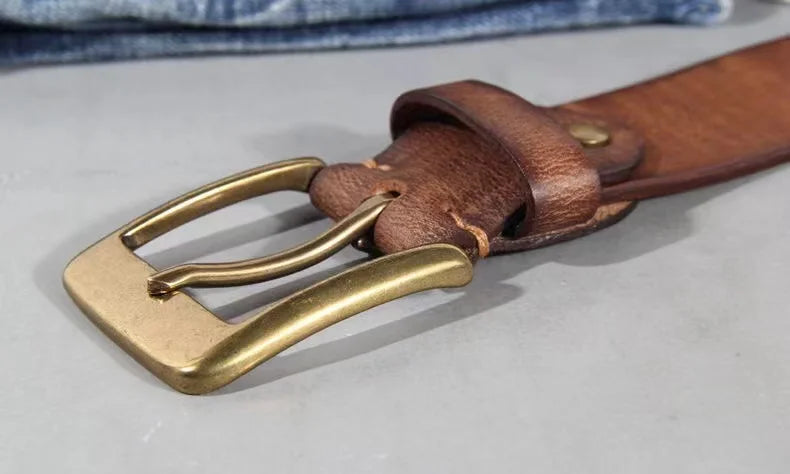 Vintage Luxury Handmade Leather Copper Buckle Man's Belt Cinturon Gotico Cowhide Retro All-match Casual Jeans Soft Belt ABC Viralgem Store