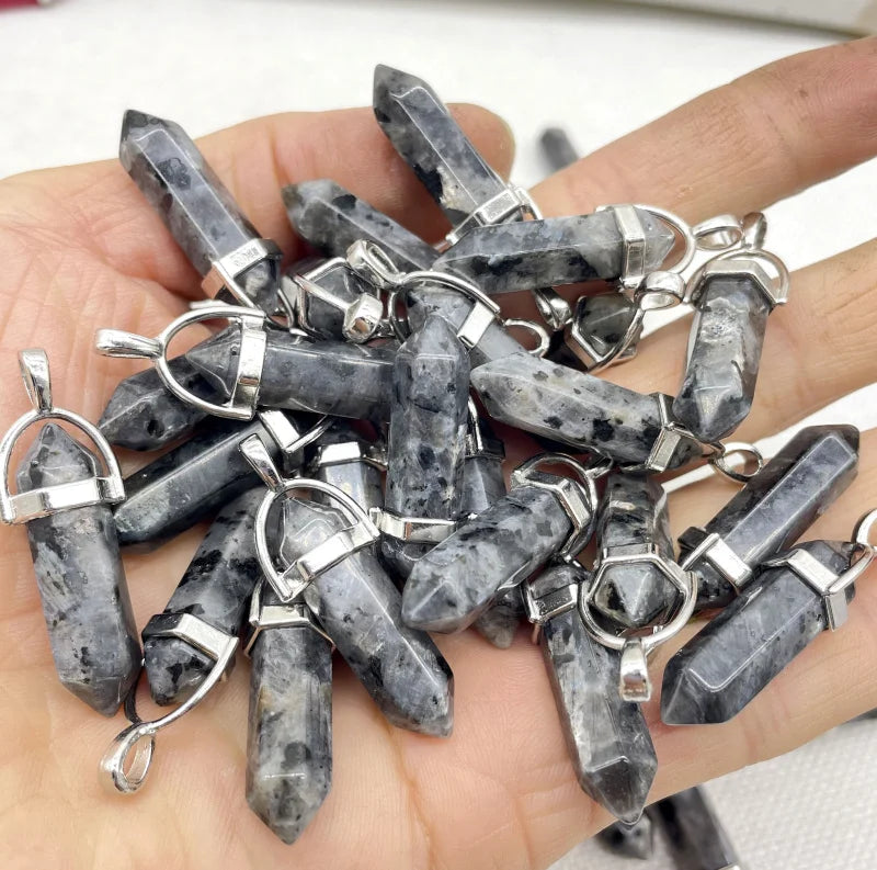 Wholesale Natural Gem Stone Quartz Crystal Turquoise Hexagonal Pendulum Reiki Charm Pendants DIY Jewelry Making Necklaces 10Pcs Viralgem Store