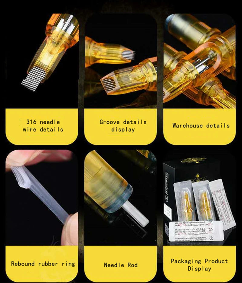 20pcs Yellow Dragonfly Tattoo Cartridge Needle Agujas RL RM RS M1 Body Easy To Color For Machine Permanent Makeup Eyebrow Beauty