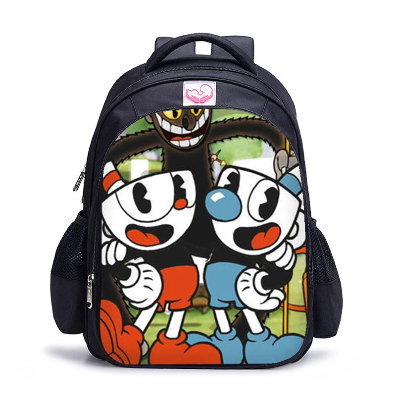 16 Inch Cuphead Game Mugman Children Backpack Lovely Schoolbag Boys and Girls Orthopedic Backpack Pencil Bag Sets