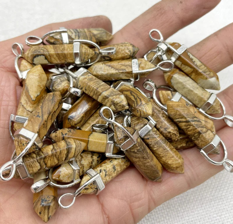 Wholesale Natural Gem Stone Quartz Crystal Turquoise Hexagonal Pendulum Reiki Charm Pendants DIY Jewelry Making Necklaces 10Pcs Viralgem Store