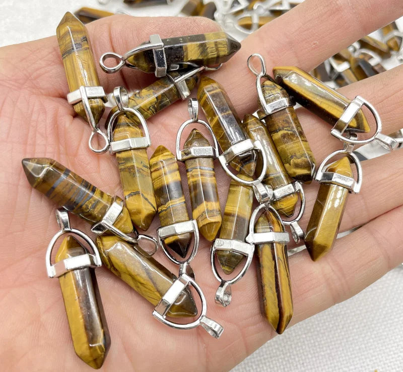 Wholesale Natural Gem Stone Quartz Crystal Turquoise Hexagonal Pendulum Reiki Charm Pendants DIY Jewelry Making Necklaces 10Pcs Viralgem Store