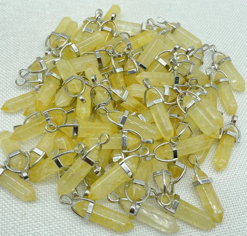 Wholesale Natural Gem Stone Quartz Crystal Turquoise Hexagonal Pendulum Reiki Charm Pendants DIY Jewelry Making Necklaces 10Pcs Viralgem Store