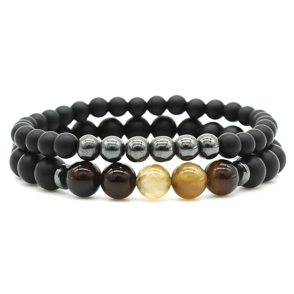Women Men 8mm Beaded Natural Stone Bracelet Couples Lover Agate Quartz Lava Tiger Eye Healing Energy Bangle Yoga Jewelry