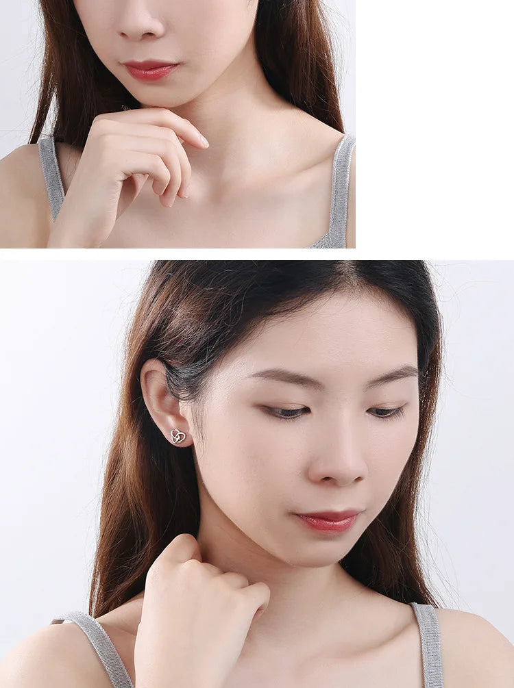 925 Sterling Silver Love Heart Stud Earrings For Women Luxury Designer Jewelry Best Selling   GaaBou