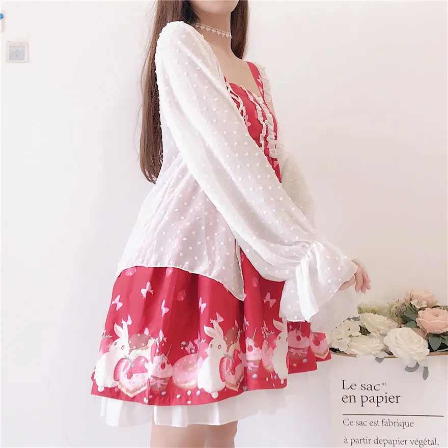 Sun-protective clothing sweet lolita coat lantern sleeve kawaii girl white victorian clothes tea party gothic lolita coat loli