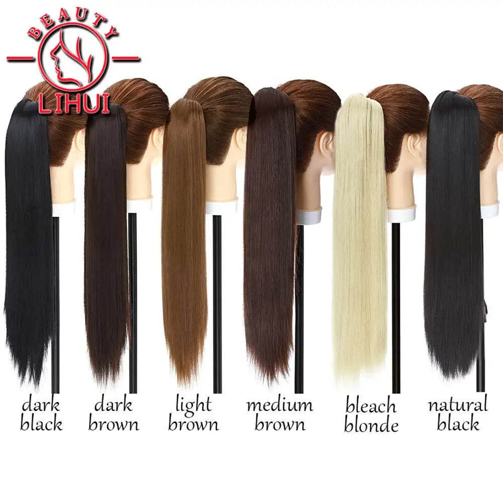 22" Synthetic Women Claw on Ponytail Clip in Hair Extensions Straight Style Pony Tail Hairpiece Ombre Brown Blonde Viralgem Store