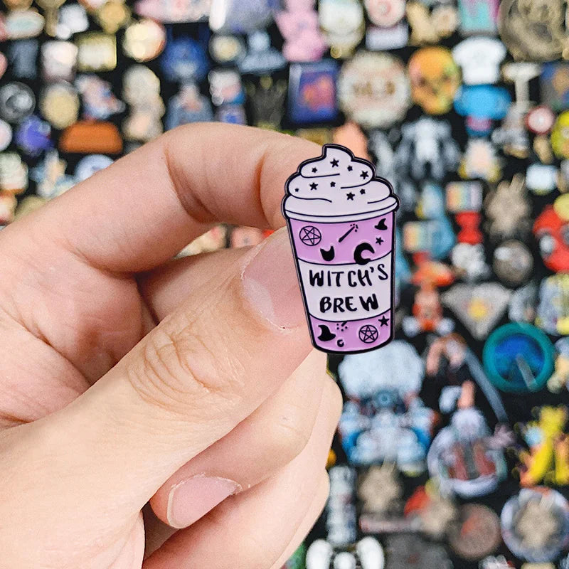 Witch Lapel Pin Collection Magic Broomstic Brooch Ice Cream Mug Frappuccinoo Badge Witches Welcome Jewelry Viralgem Store