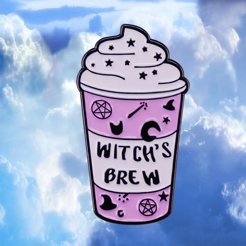 Witch Lapel Pin Collection Magic Broomstic Brooch Ice Cream Mug Frappuccinoo Badge Witches Welcome Jewelry Viralgem Store