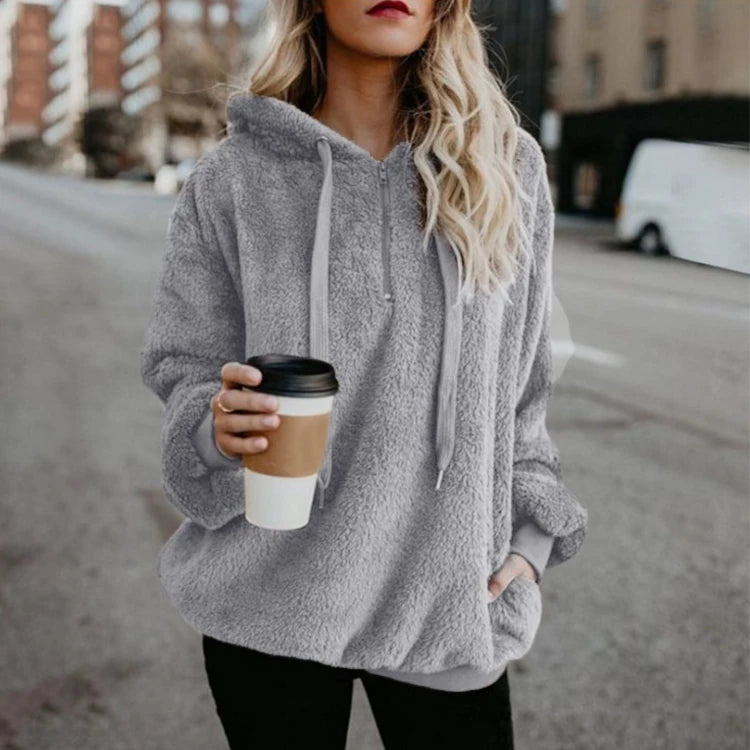 Women's Long-Sleeved Hooded Sweater, Monochromatic Coat, Fashion Trend