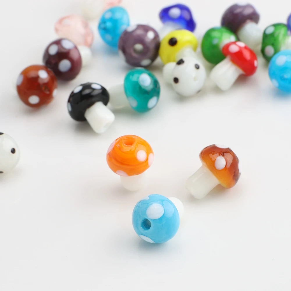 10Pcs 10x13mm 12x16mm 15x20mm Mushroom Shape Lampwork Glass Loose Beads for DIY Crafts Jewelry Making Earing Necklace Accessory
