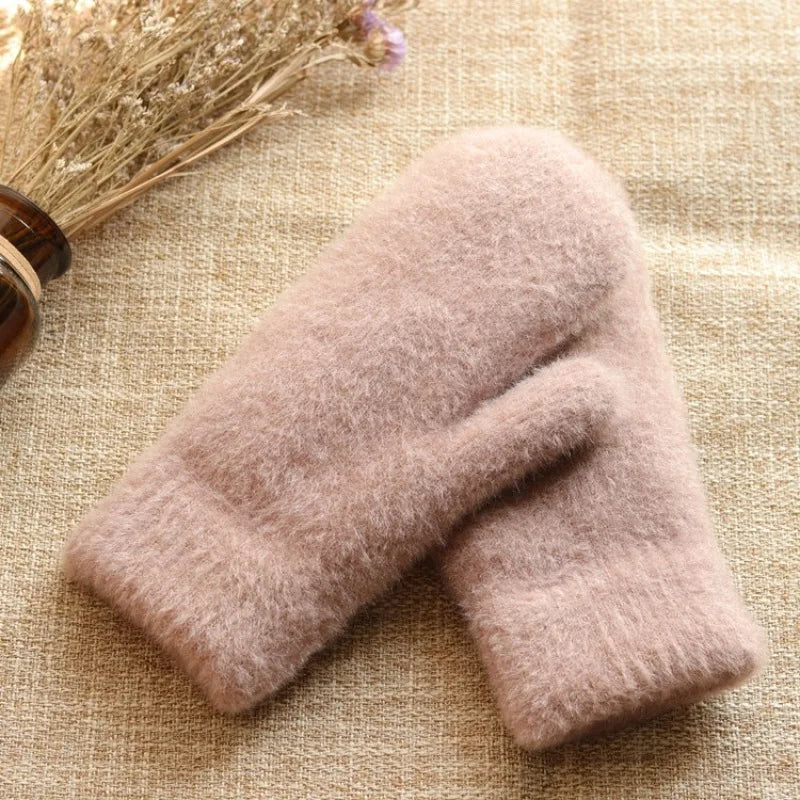 Women Winter Keep Warm Plus Cashmere Thicken Mink Fleece Solid Cute Lovely Outdoor Windproof Cycling Full Finger Mittens Gloves