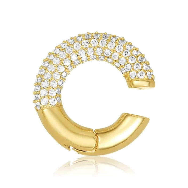 Aide 1PC Glod Color Full Zircon Pave Ear Cuffs No Piercing C Shape Chunky Thick Clip Earrings Colored Crystal Jewelry