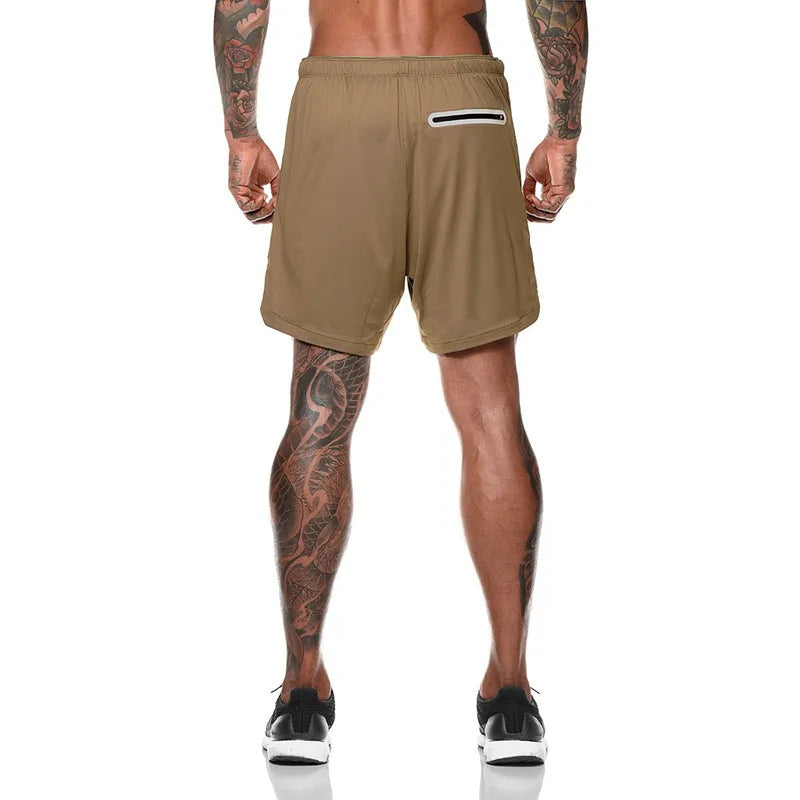 2024 European Men's Sports Summer New Double Layer Mobile Phone Pants Gym Exercise Jogging Training Shorts