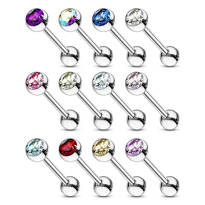 Stainless Steel Crystal Tongue Piercing Set Barbell 14G Nipple Piercing Bar Lot Tongue Barbell Bulk Body Piercing Jewelry Pack Viralgem Store