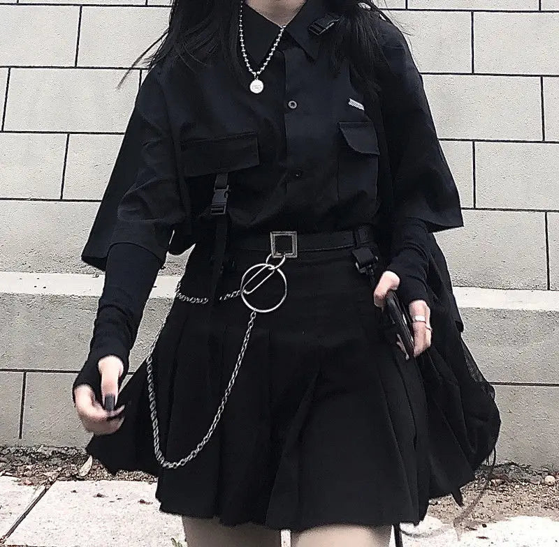 Y2K Gothic Shirt Set Skirt Women Emo Scene Harajuku Grunge Clothes Egirl Techwear Skirt BF Top Aesthetic Jupe Femme Mall Goth