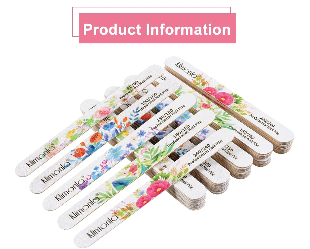 10Pcs/Lot Nail File 100 180 Grit Professional Wooden Two Sided Sanding Files Washable Nails Accessories Manicure Salon Tools