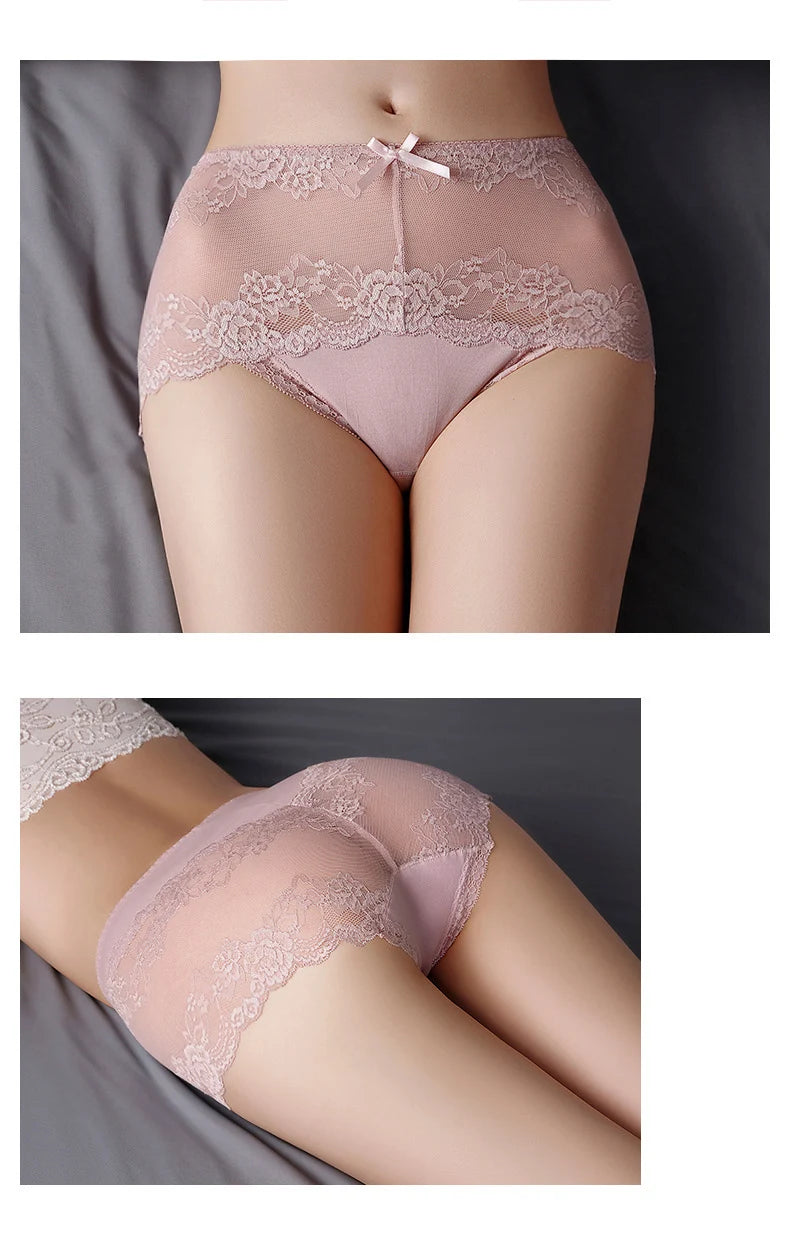 7Pcs Cotton Women's underwear lace transparent panties comfortable antibacterial plus size pants female sexy lingerie
