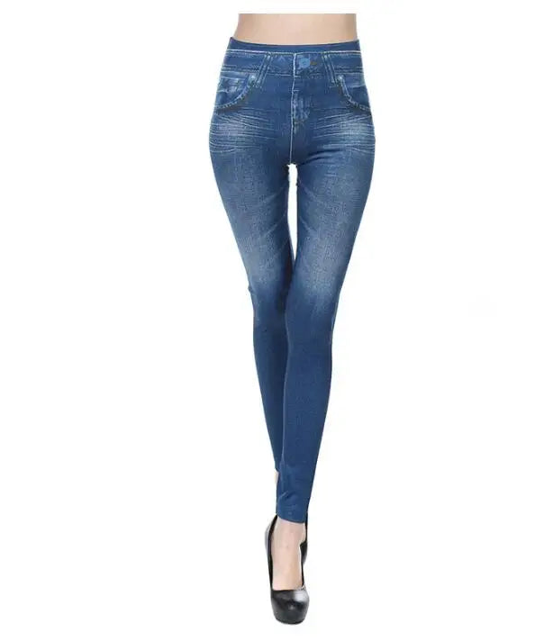2023 Women's Spring and Summer Tight Imitation Jeans, Smart Slim Fashion, Large Tight Pants, False Pocket Women's Fitness Pants