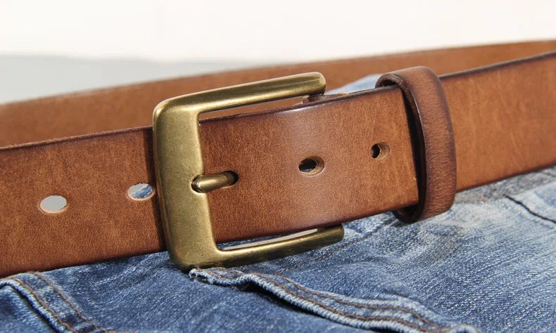 Vintage Luxury Handmade Leather Copper Buckle Man's Belt Cinturon Gotico Cowhide Retro All-match Casual Jeans Soft Belt ABC Viralgem Store
