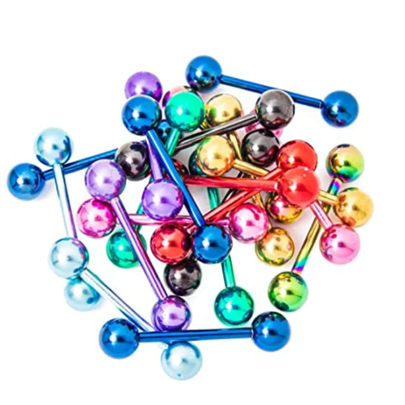 Stainless Steel Crystal Tongue Piercing Set Barbell 14G Nipple Piercing Bar Lot Tongue Barbell Bulk Body Piercing Jewelry Pack Viralgem Store