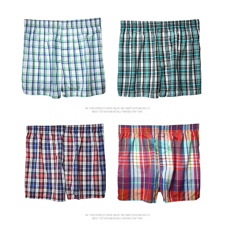 100% Cotton 4 Pcs Men's panties Underwear male Boxers Shorts Casual Sleep Underpants Plaid Loose Comfortable Homewear Striped Viralgem Store
