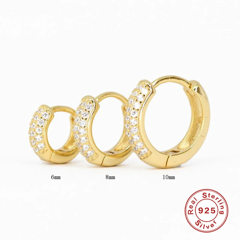 Aide 925 Sterling Silver Pave White CZ Stone Thick Hoop Earrings For Women Minimalist Mini Cartilage Chunky Earring Hoops Gift