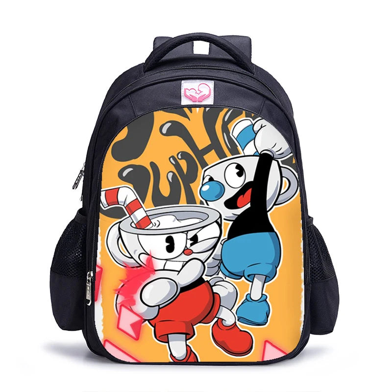 16 Inch Cuphead Game Mugman Children Backpack Lovely Schoolbag Boys and Girls Orthopedic Backpack Pencil Bag Sets