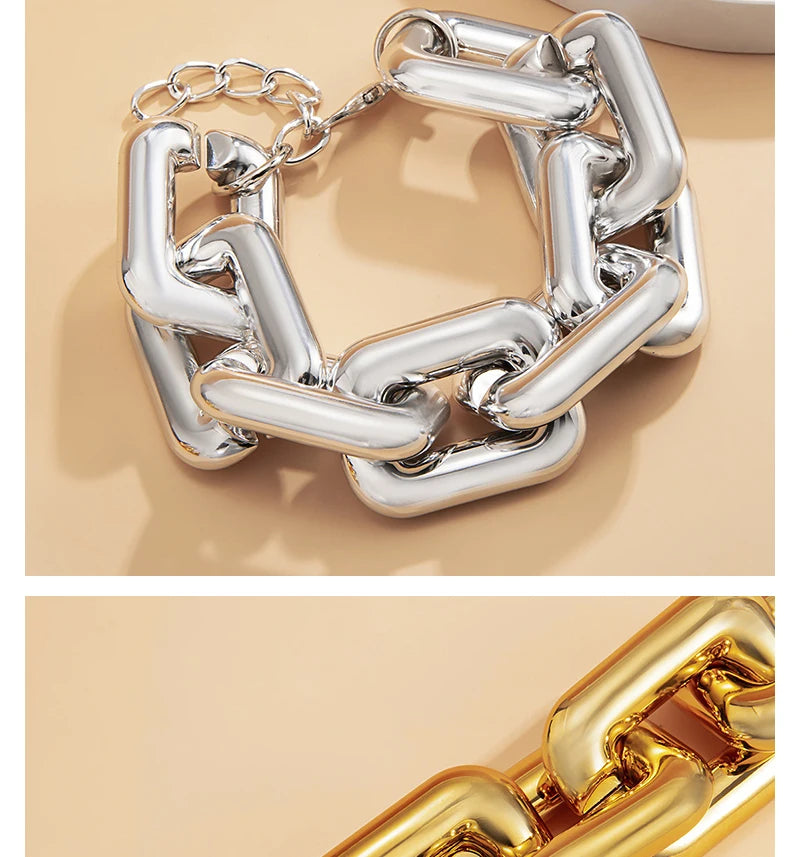 SRCOI Simple Punk CCB Chain Bracelet Exaggerated Geometric Square Twisted Thick Link Chain Bracelet Women Hip Hop Jewelry