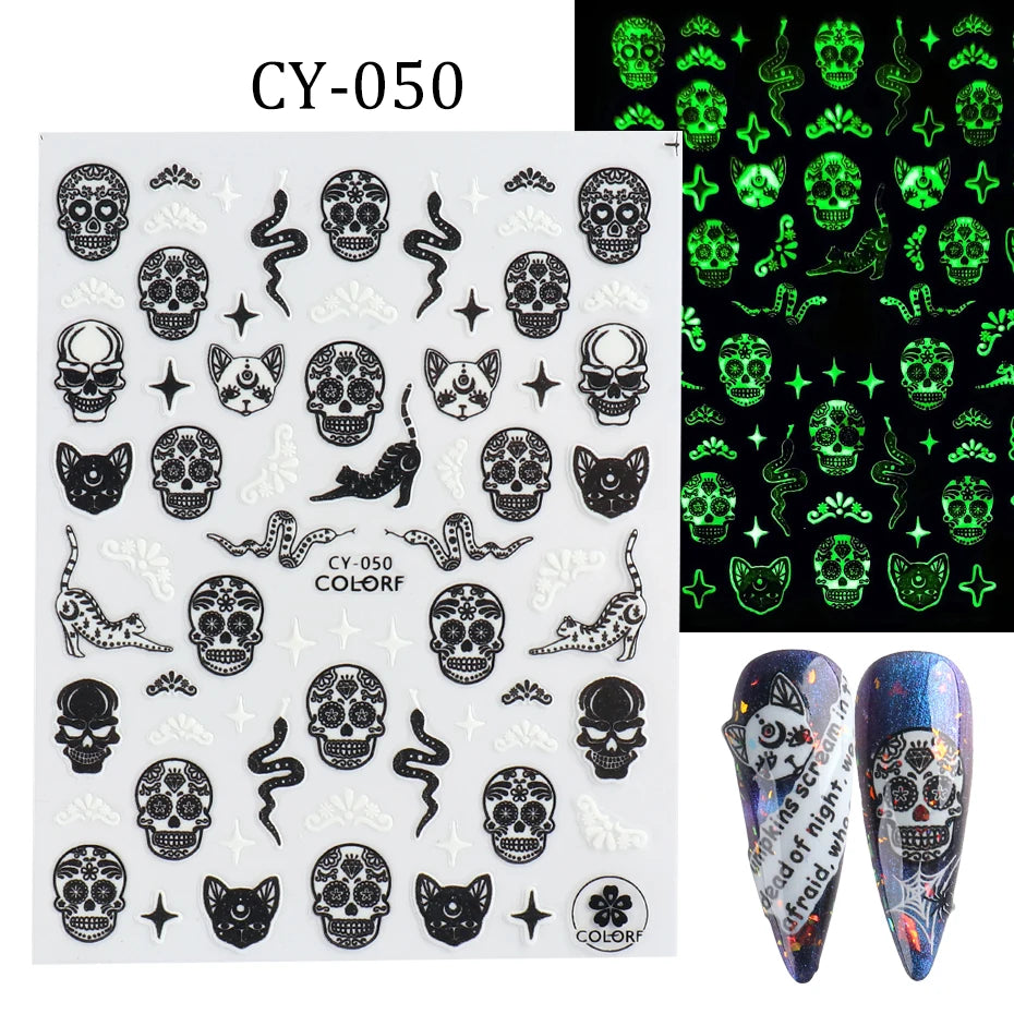 1pcs 3D Luminous Nail Stickers Flame Butterfly Star Moon Glitter Design Glow in The Dark Slider Manicure Decorations JICY028-036
