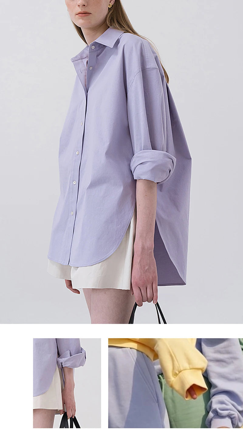 100% Cotton Women's Shirt 2024 Autumn New Solid Color Button Turn-Down Collar Long-Sleeved Casual Loose Ladies OL Shirts Viralgem Store