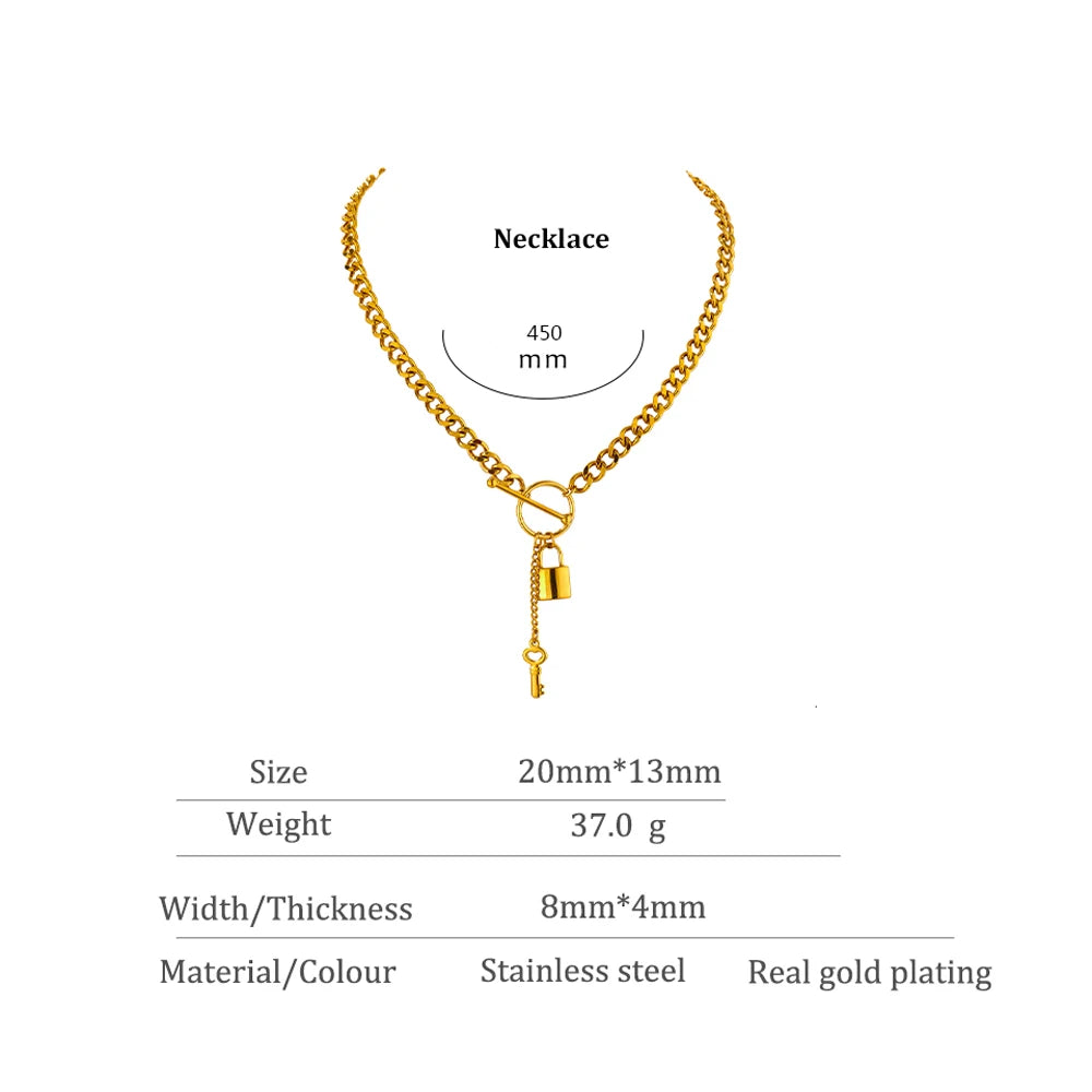 Yhpup New 316L Stainless Steel Jewelry Punk Metal Lock Pendant Necklace Minimalist 18 K Plated Chain подвеска Necklace Gala