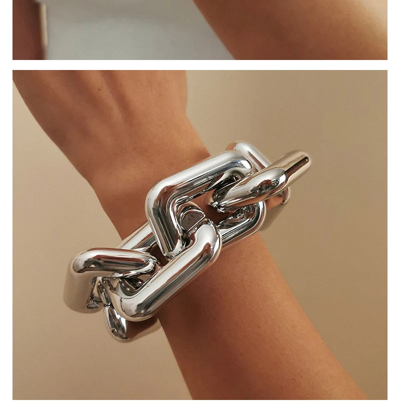 SRCOI Simple Punk CCB Chain Bracelet Exaggerated Geometric Square Twisted Thick Link Chain Bracelet Women Hip Hop Jewelry