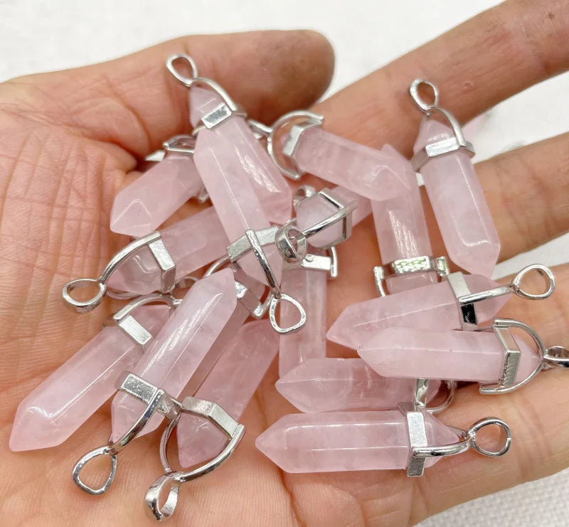 Wholesale Natural Gem Stone Quartz Crystal Turquoise Hexagonal Pendulum Reiki Charm Pendants DIY Jewelry Making Necklaces 10Pcs Viralgem Store