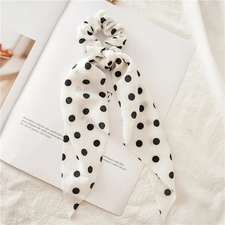 2020 Women Streamers Scrunchies Polka Dot Print Elastic Bow Hair Rope Girl Hair Ties Korean Sweet Hair Accessories Headwear Viralgem Store